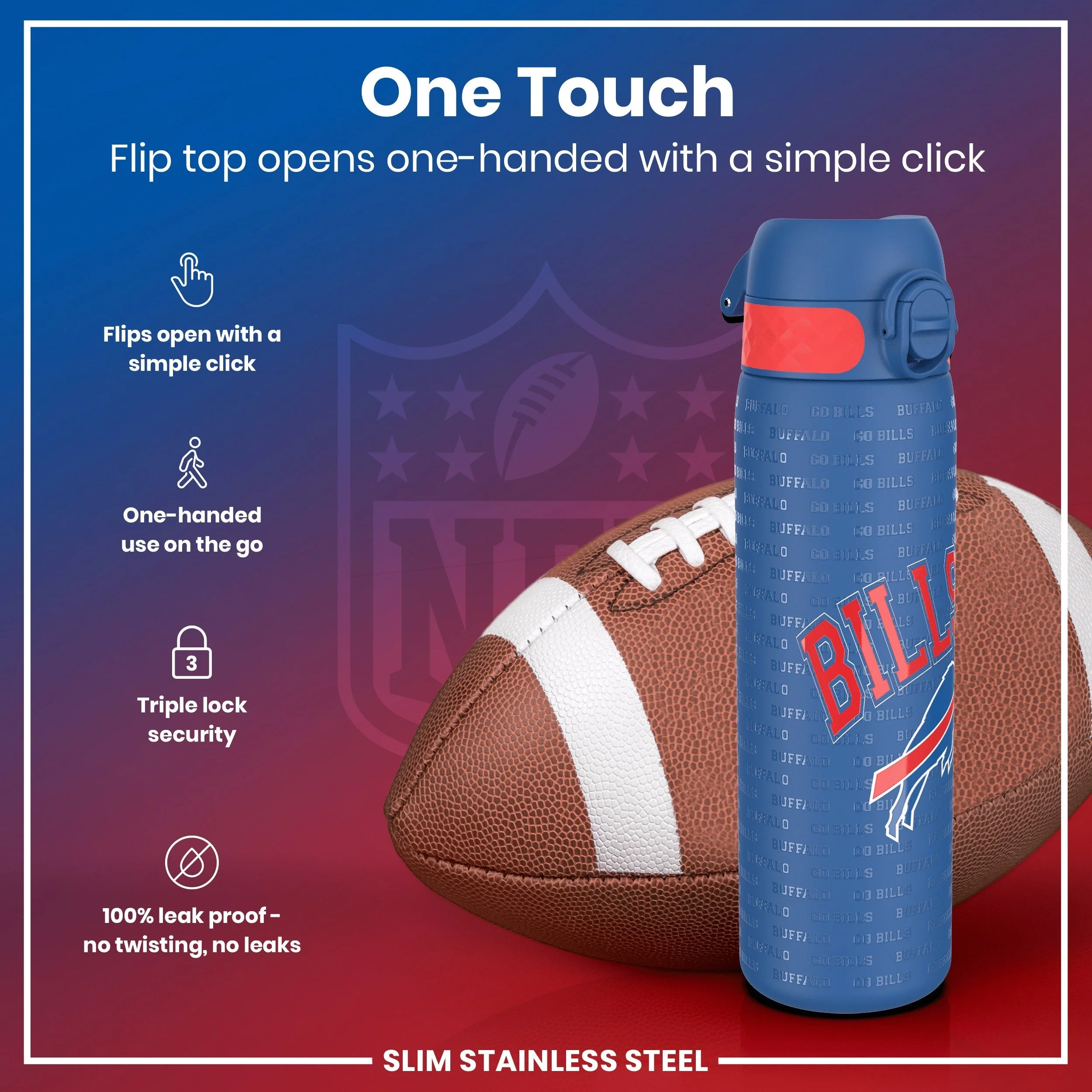 NFL x ION8, Leichte Edelstahl, Buffalo Bills, 600 ml - Image 3