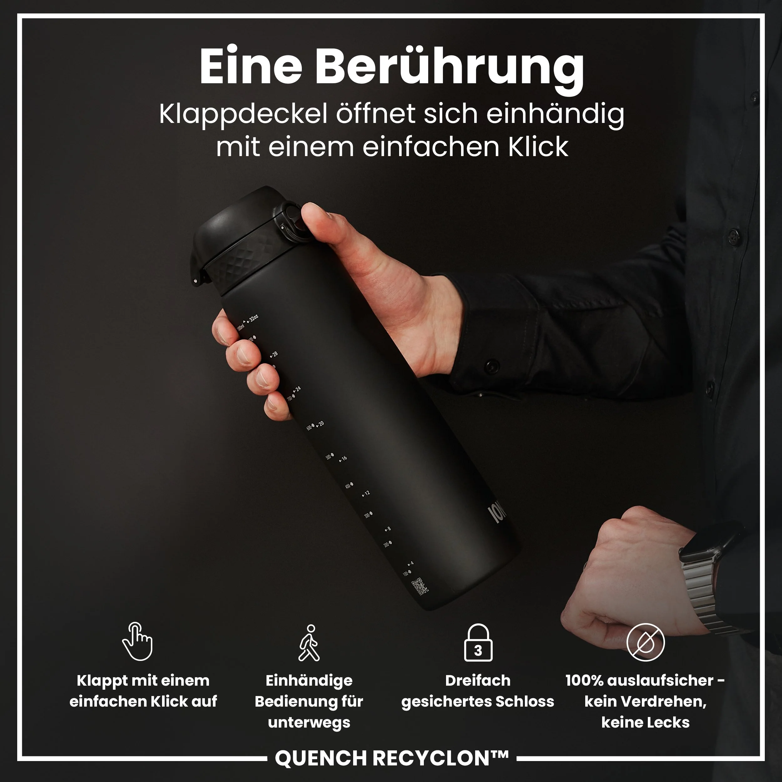 Recyclon-Trinkflasche, Schwarz, 1 L - Image 3