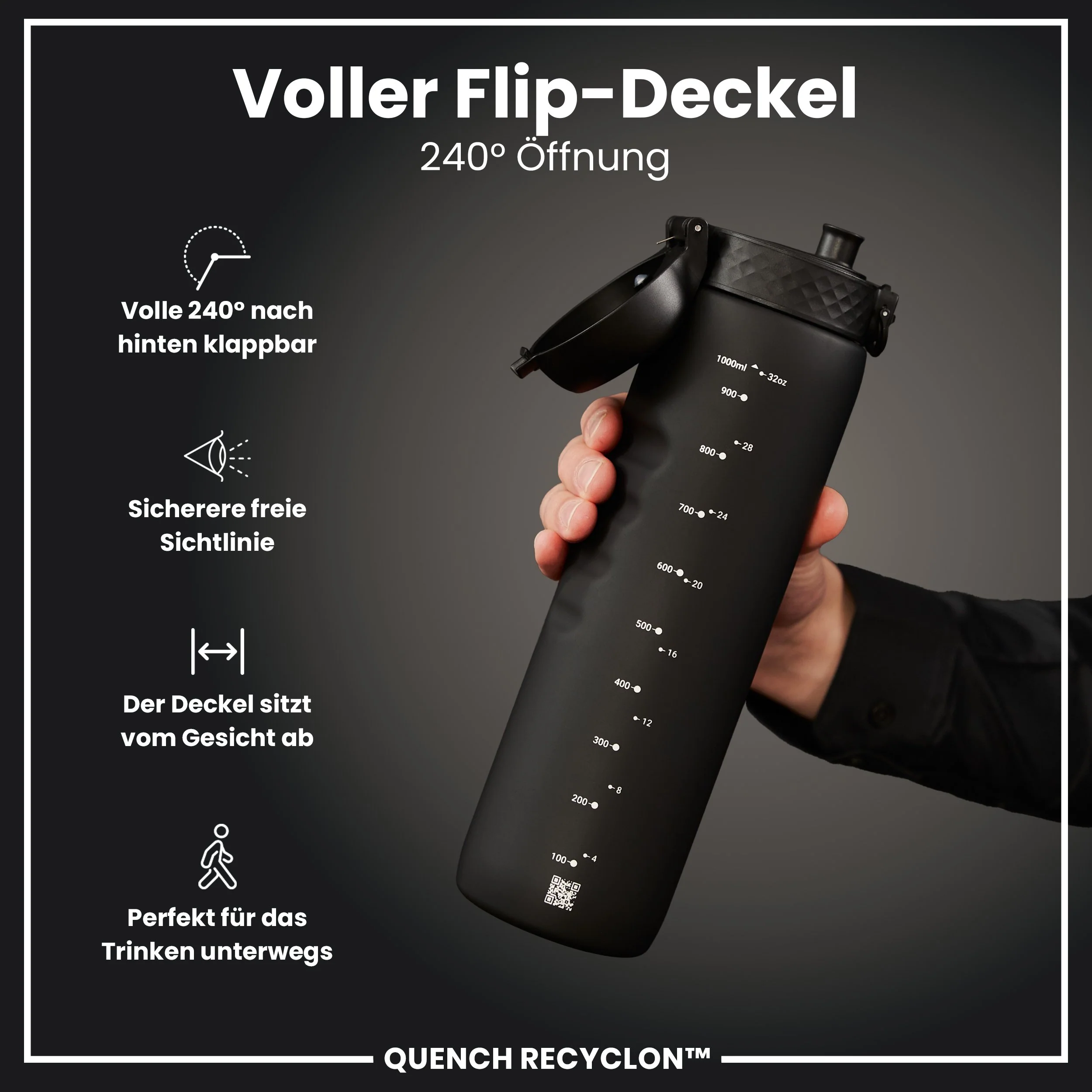 Recyclon-Trinkflasche, Schwarz, 1 L - Image 4