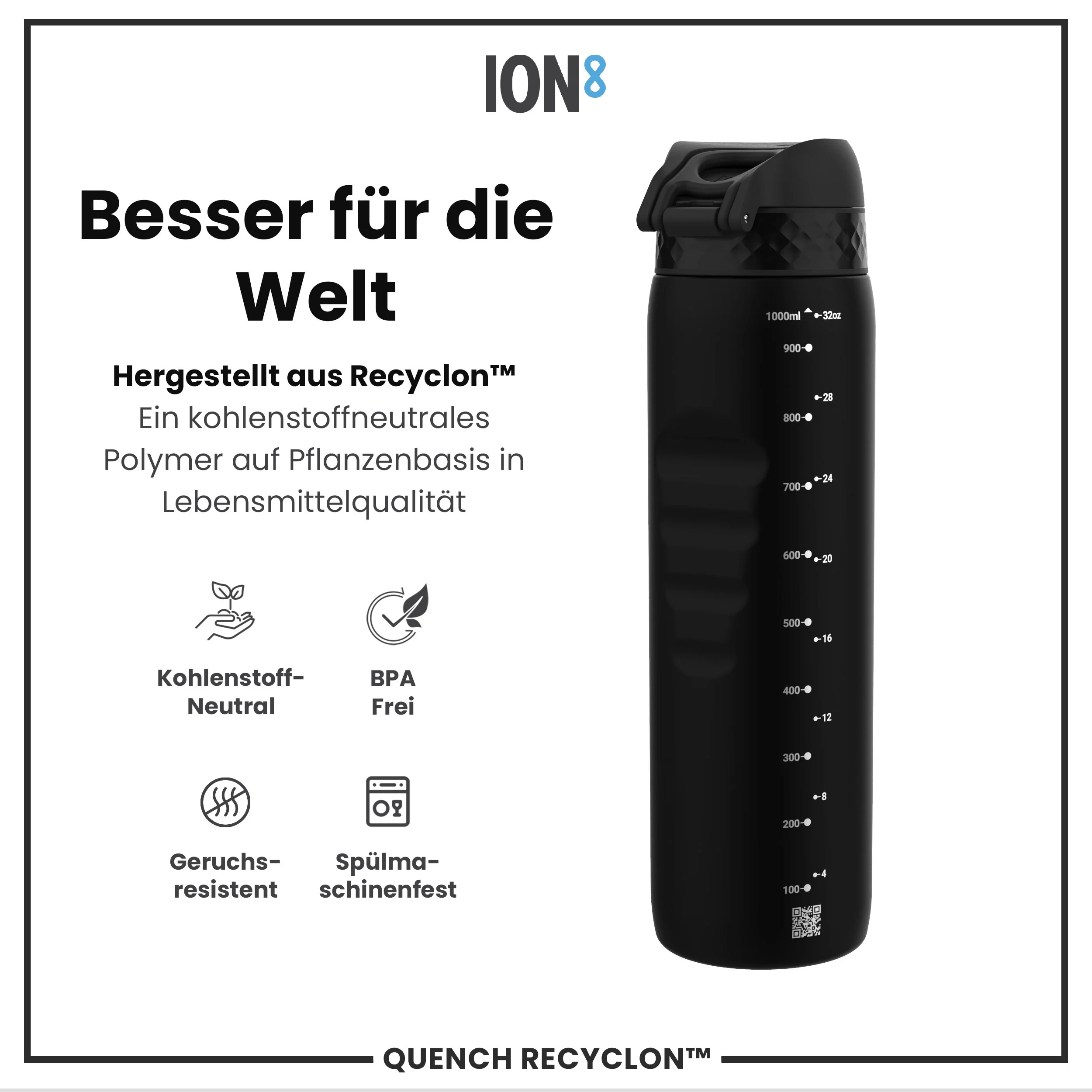Recyclon-Trinkflasche, Schwarz, 1 L - Image 5