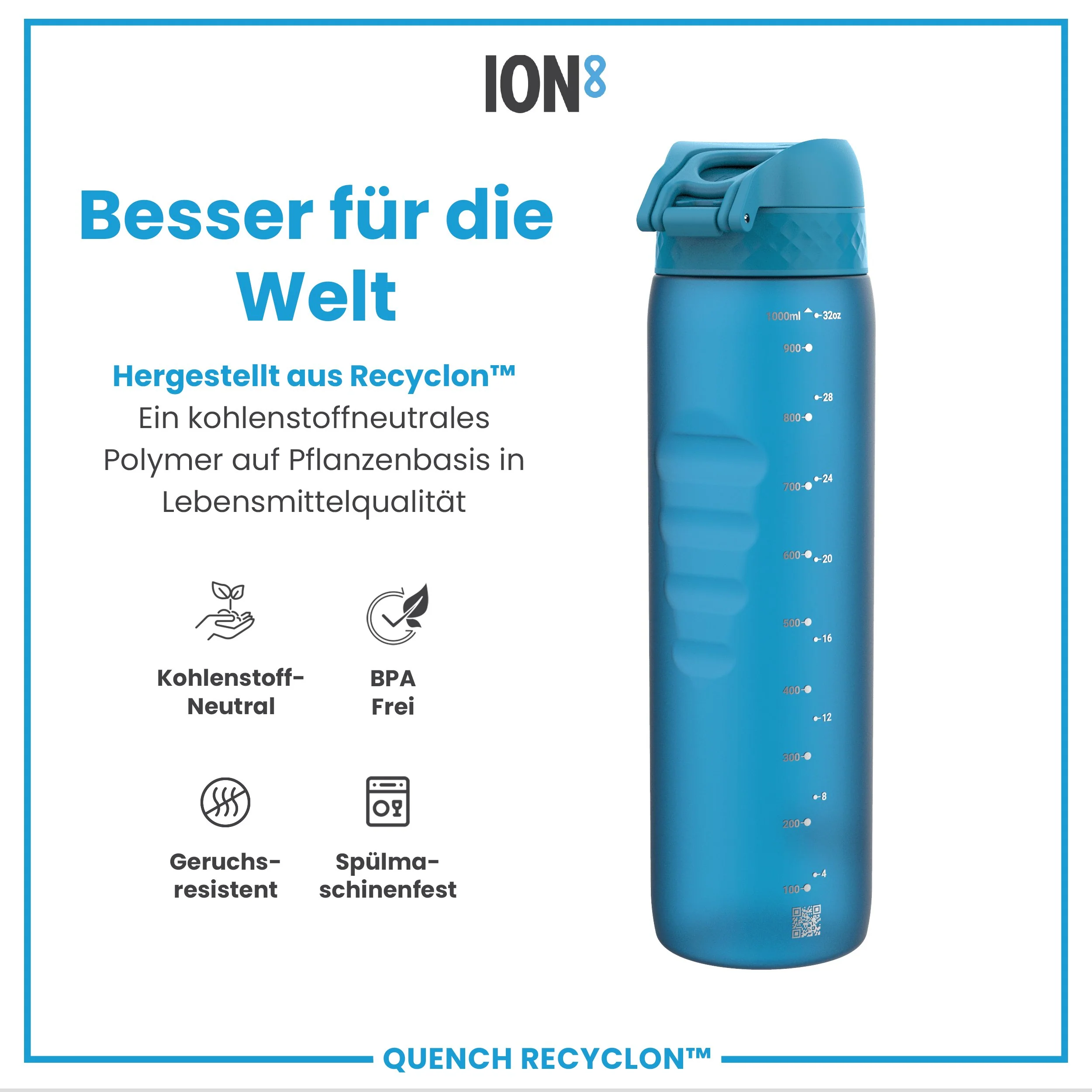 Recyclon-Trinkflasche, Blau, 1 L - Image 5
