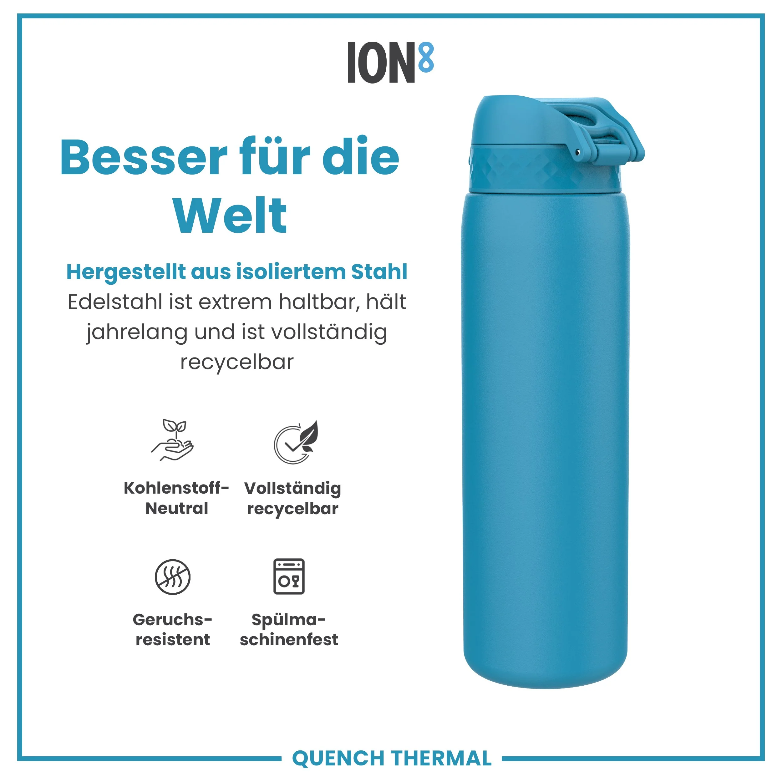 Isolierte Edelstahl-Trinkflasche, Blau, 1 L - Image 5