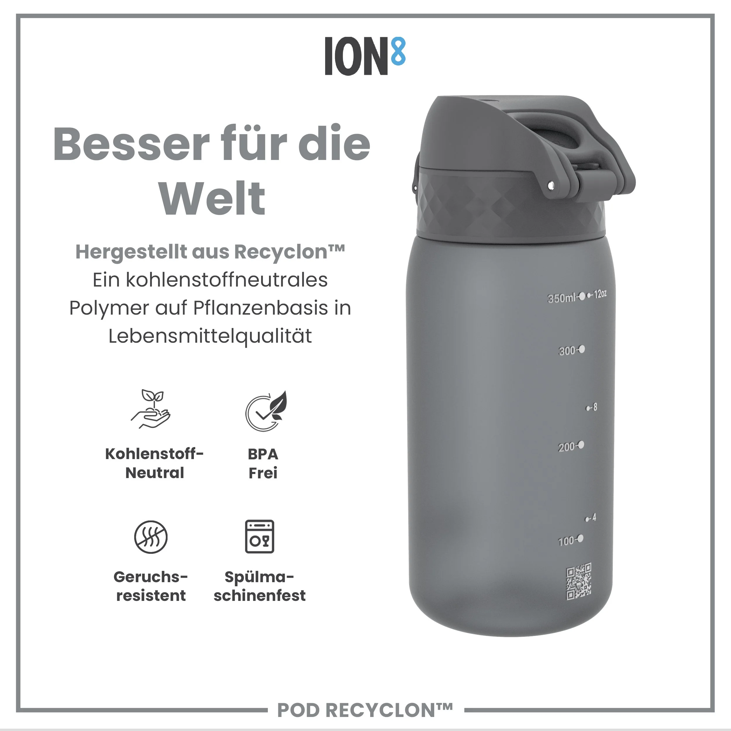 Recyclon Trinkflasche, Grau, 350 ml - Image 5