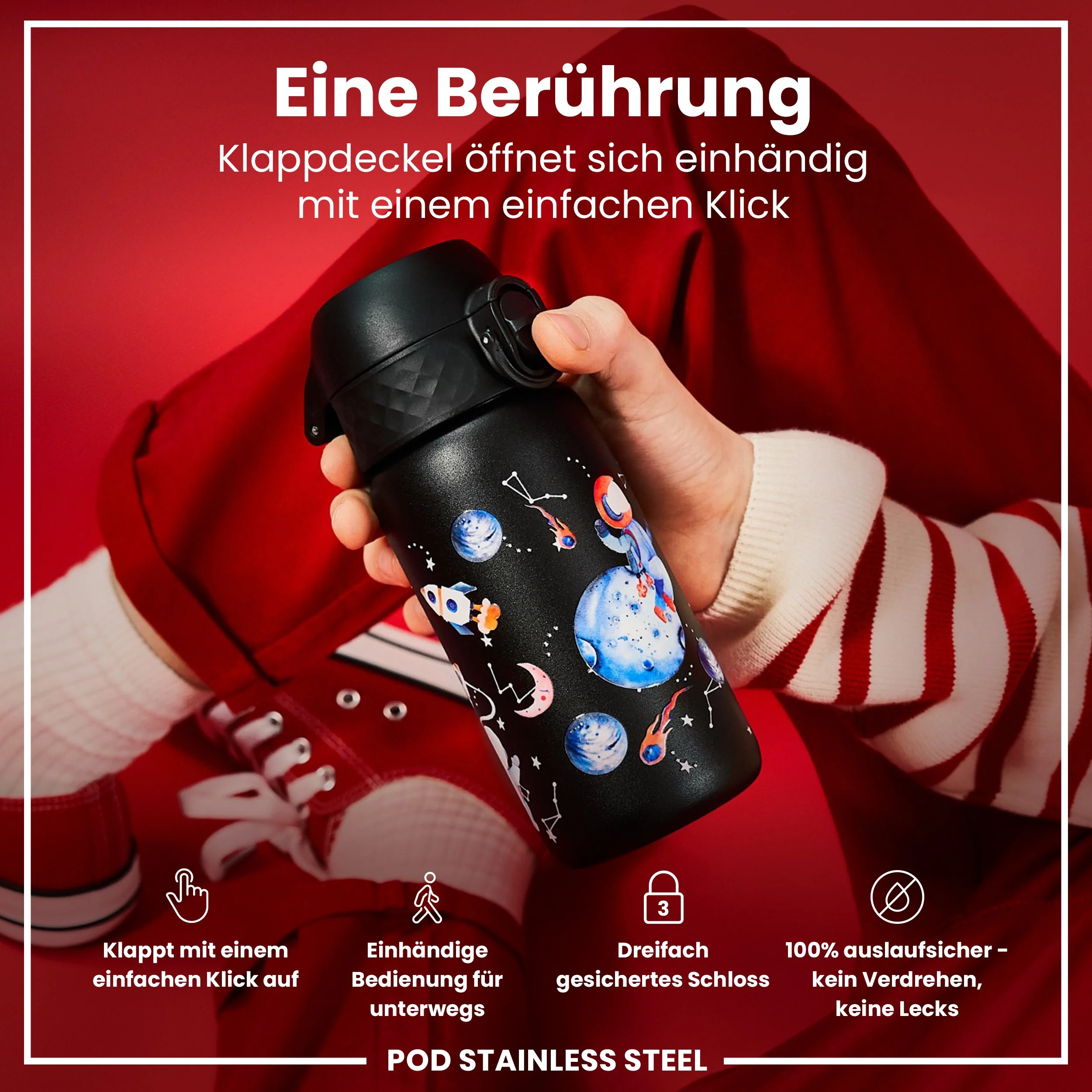 Leichte Edelstahl-Trinkflasche, Weltraum - Image 3