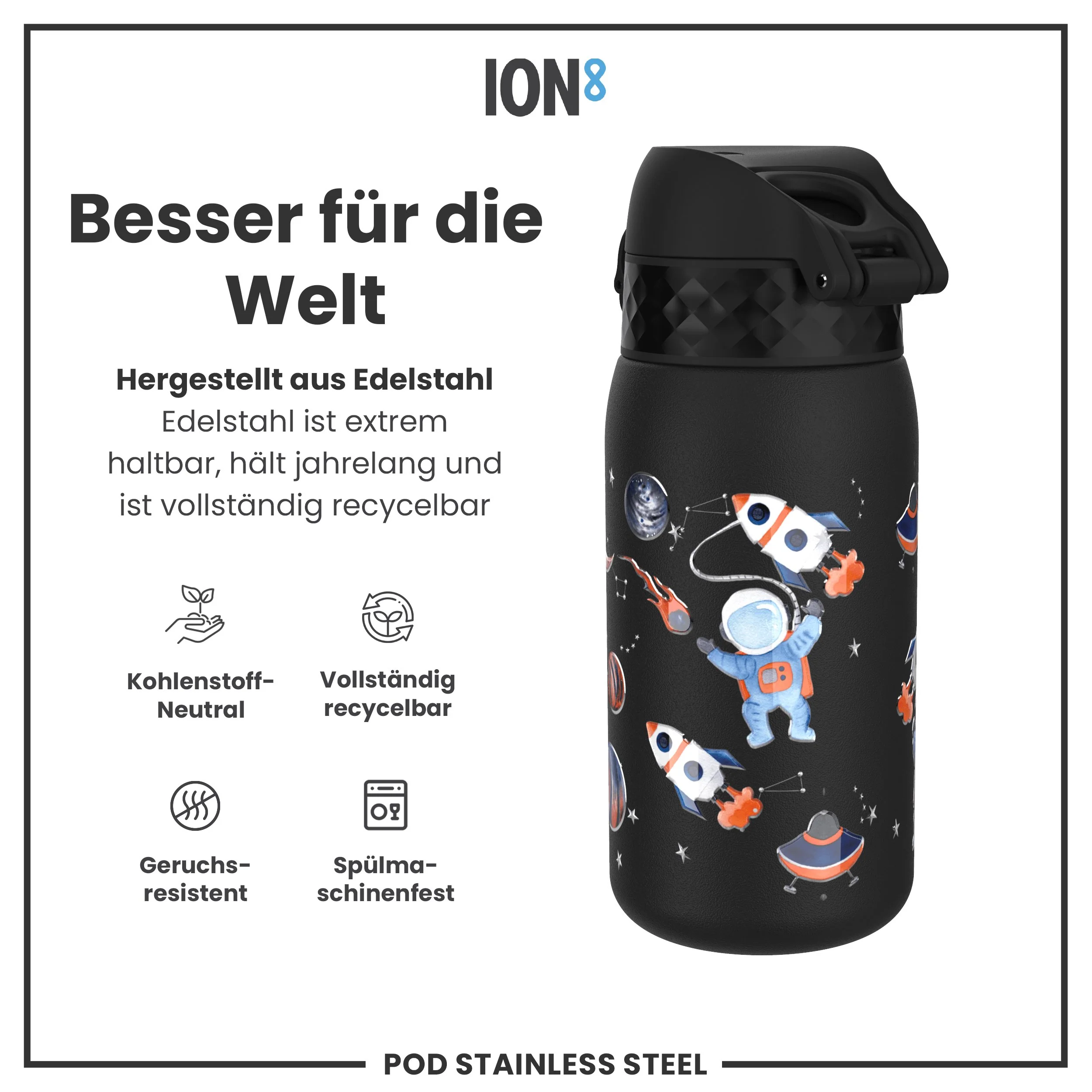 Leichte Edelstahl-Trinkflasche, Weltraum - Image 5
