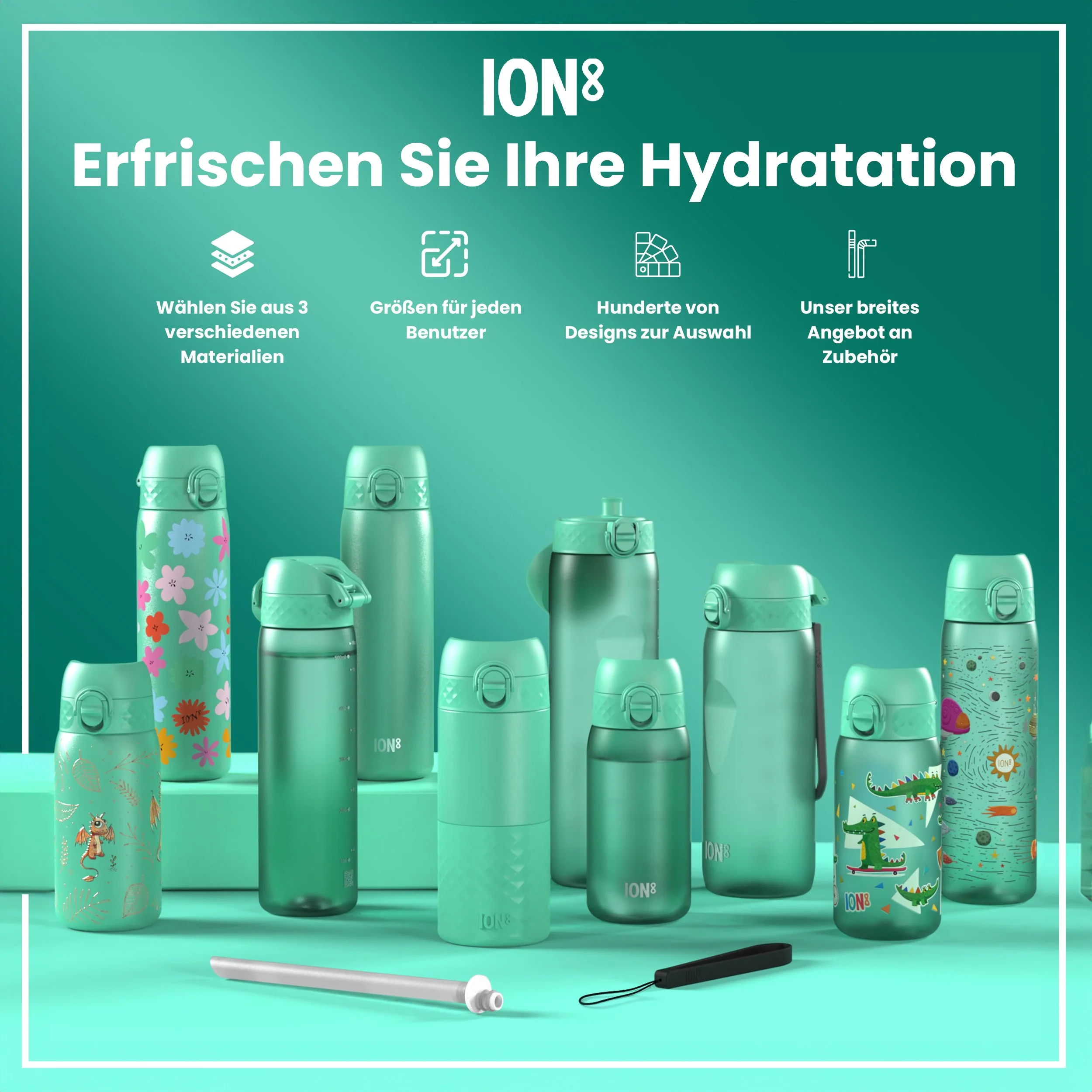 Leichte Edelstahl-Trinkflasche, Türkis, 400 ml - Image 7