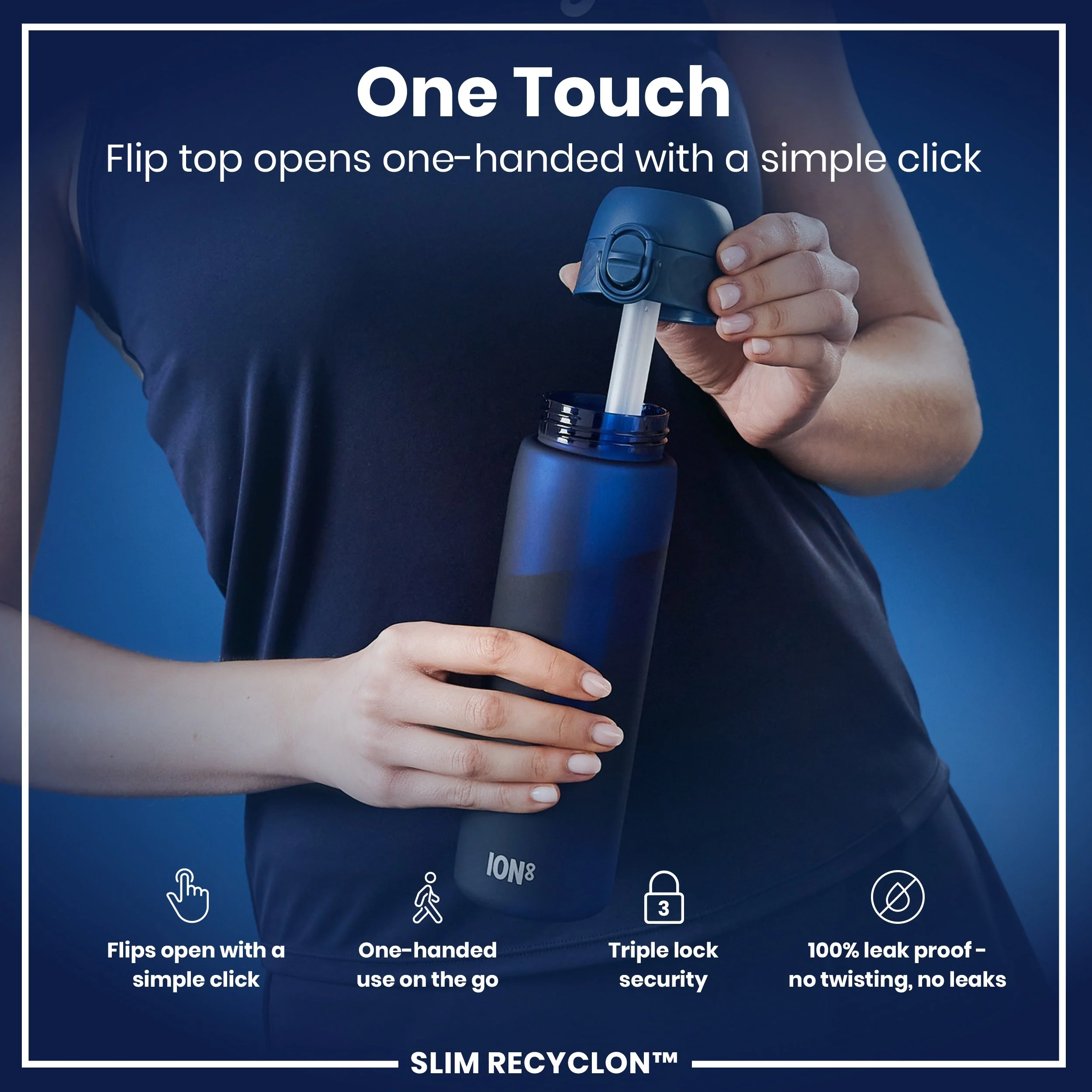 Recyclon Trinkflasche mit Strohhalm, Marineblau, 500 ml - Image 3