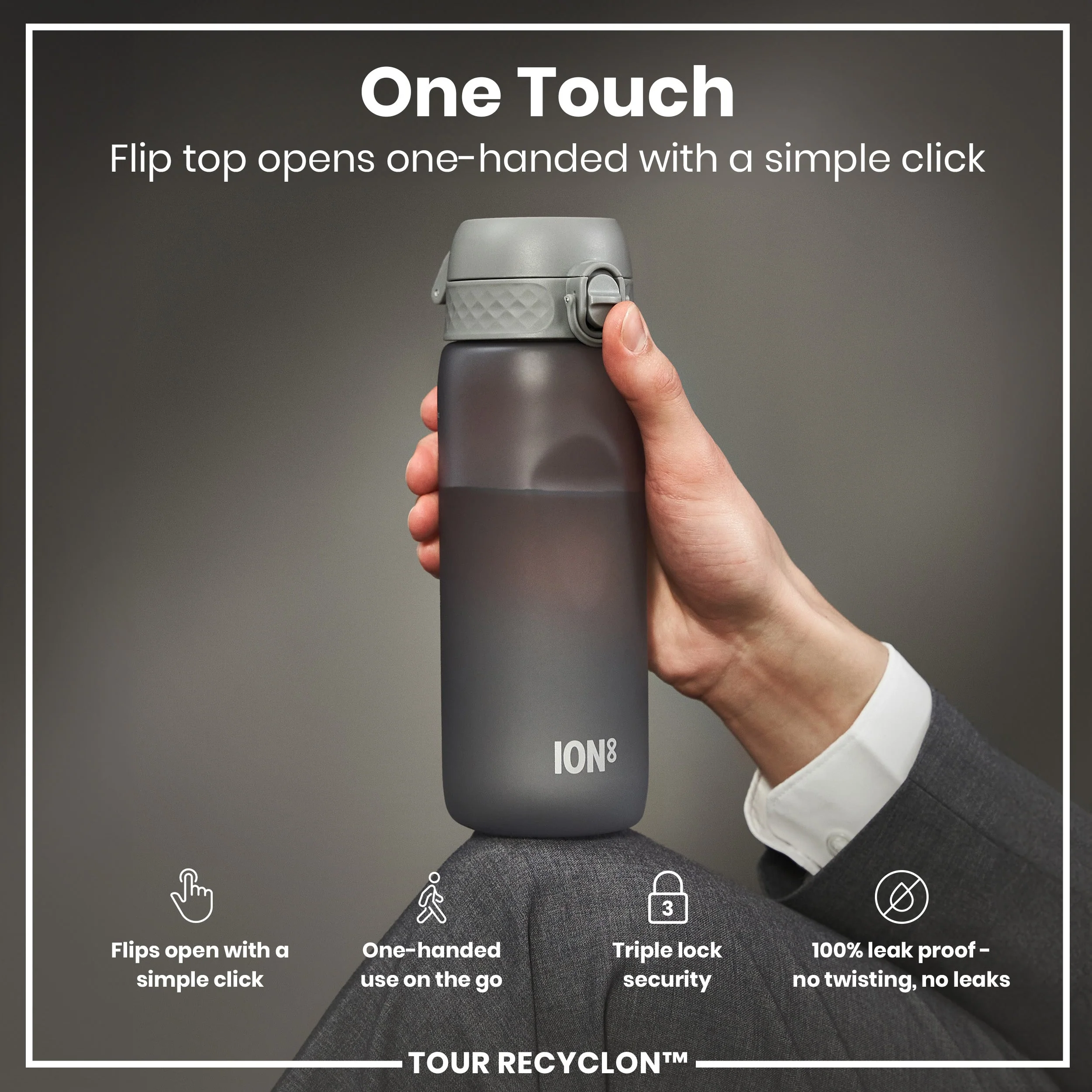 Recyclon-Trinkflasche, Grau, 750 ml - Image 3