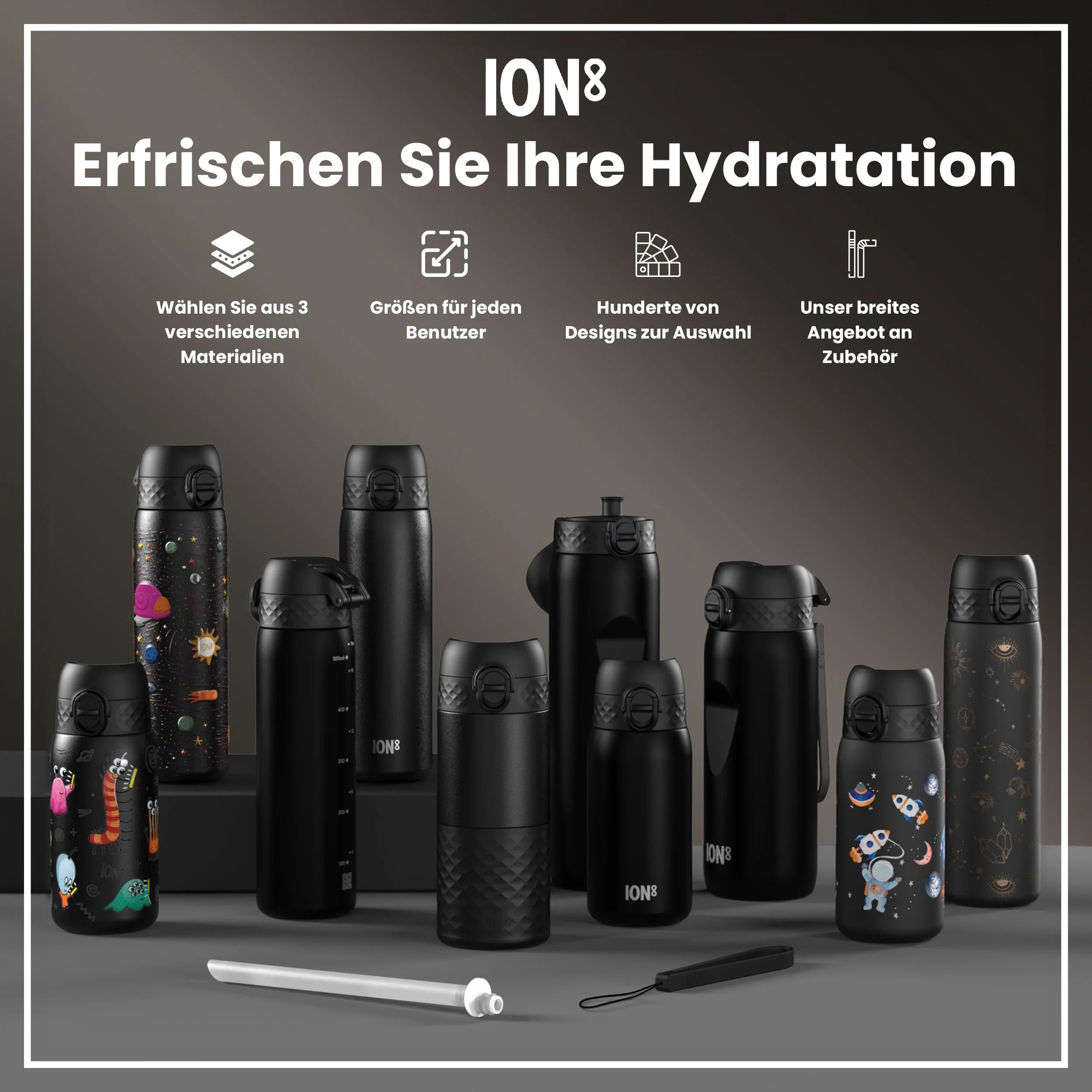 Leichte Edelstahl-Trinkflasche, Schwarz, 400 ml - Image 7
