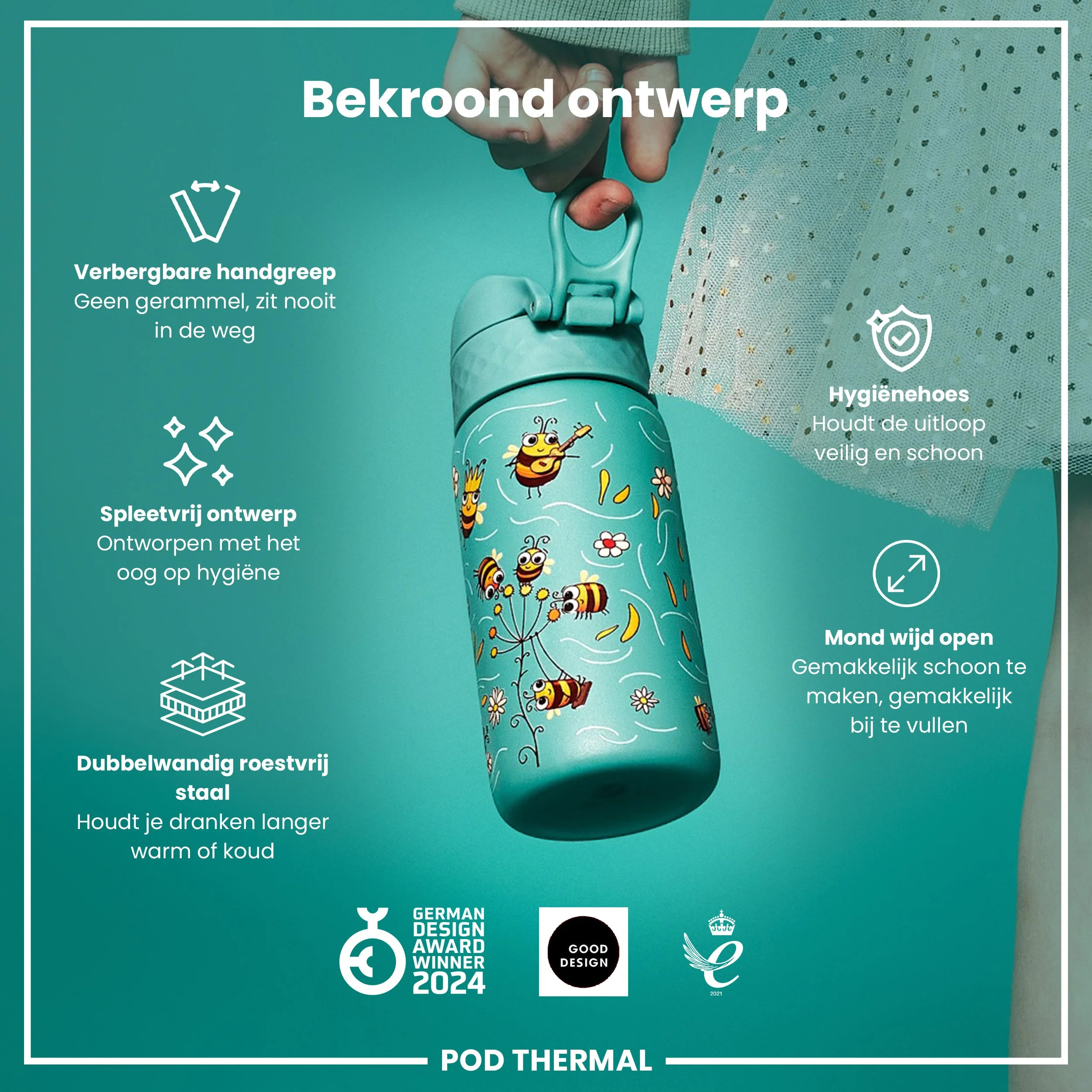 Isolierte Edelstahl-Trinkflasche, Bienen, 320 ml - Image 6
