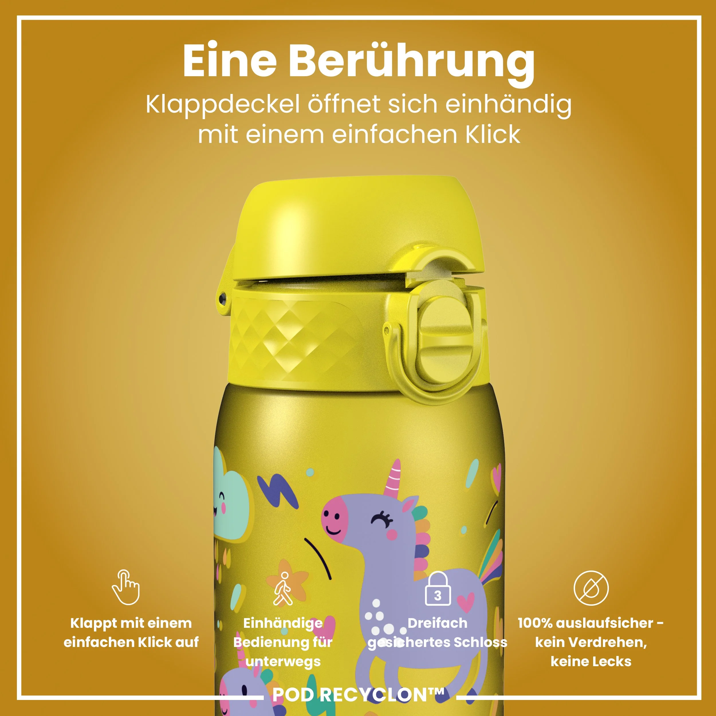 Recyclon Trinkflasche, Gelbe Einhorn, 350 ml - Image 3