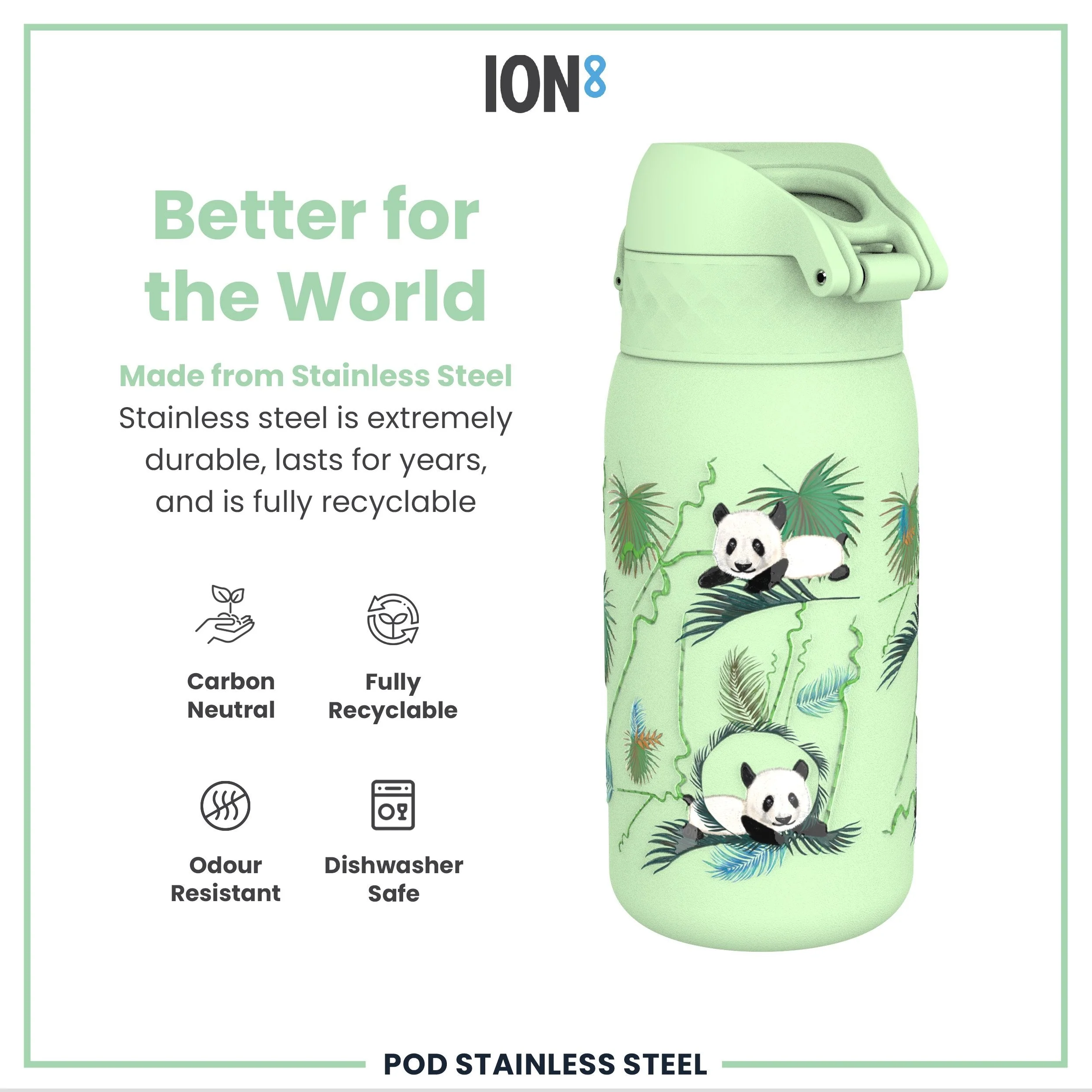 Leichte Edelstahl-Trinkflasche, Panda, 400 ml - Image 5
