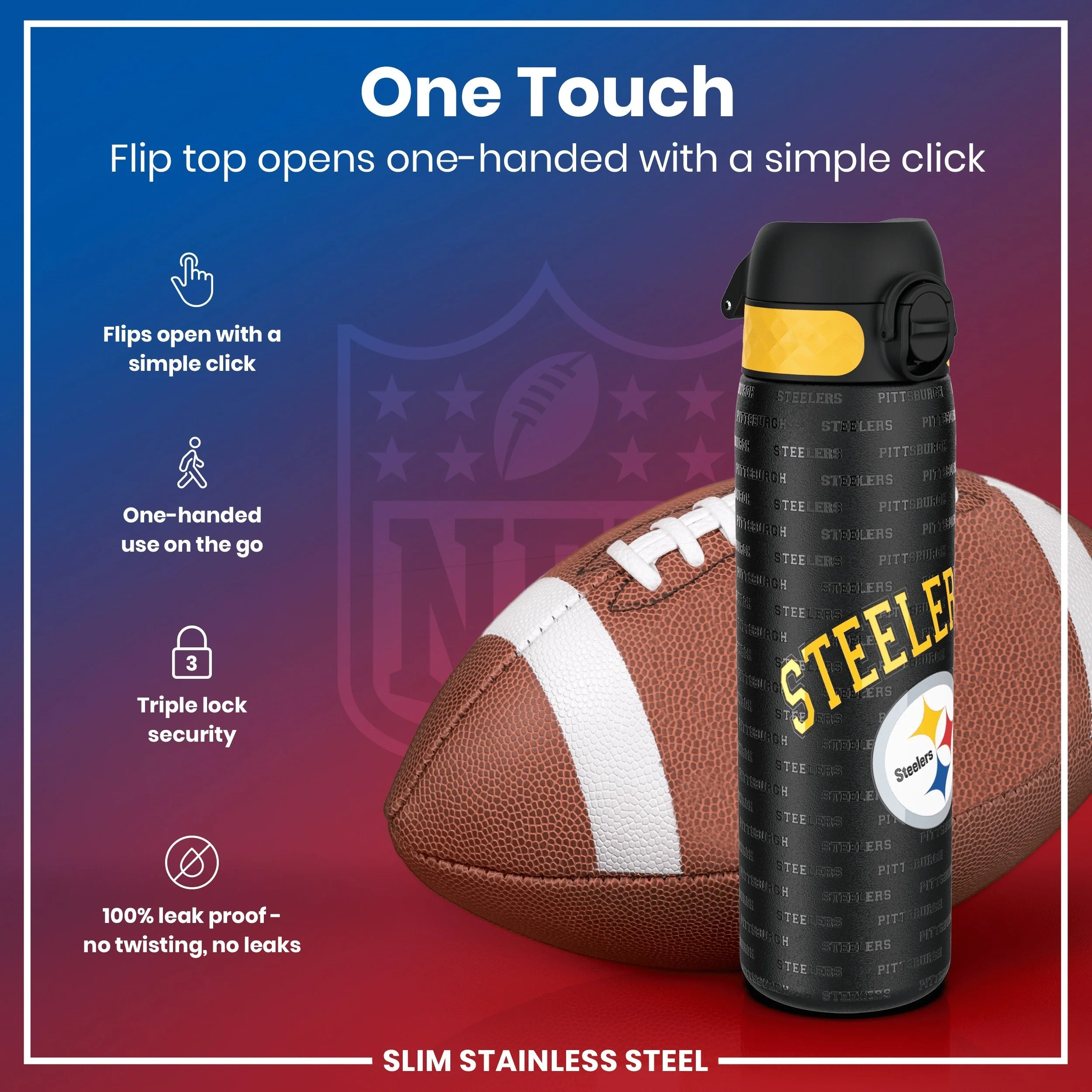 NFL x ION8, Leichte Edelstahl, Pittsburgh Steelers, 600 ml - Image 3
