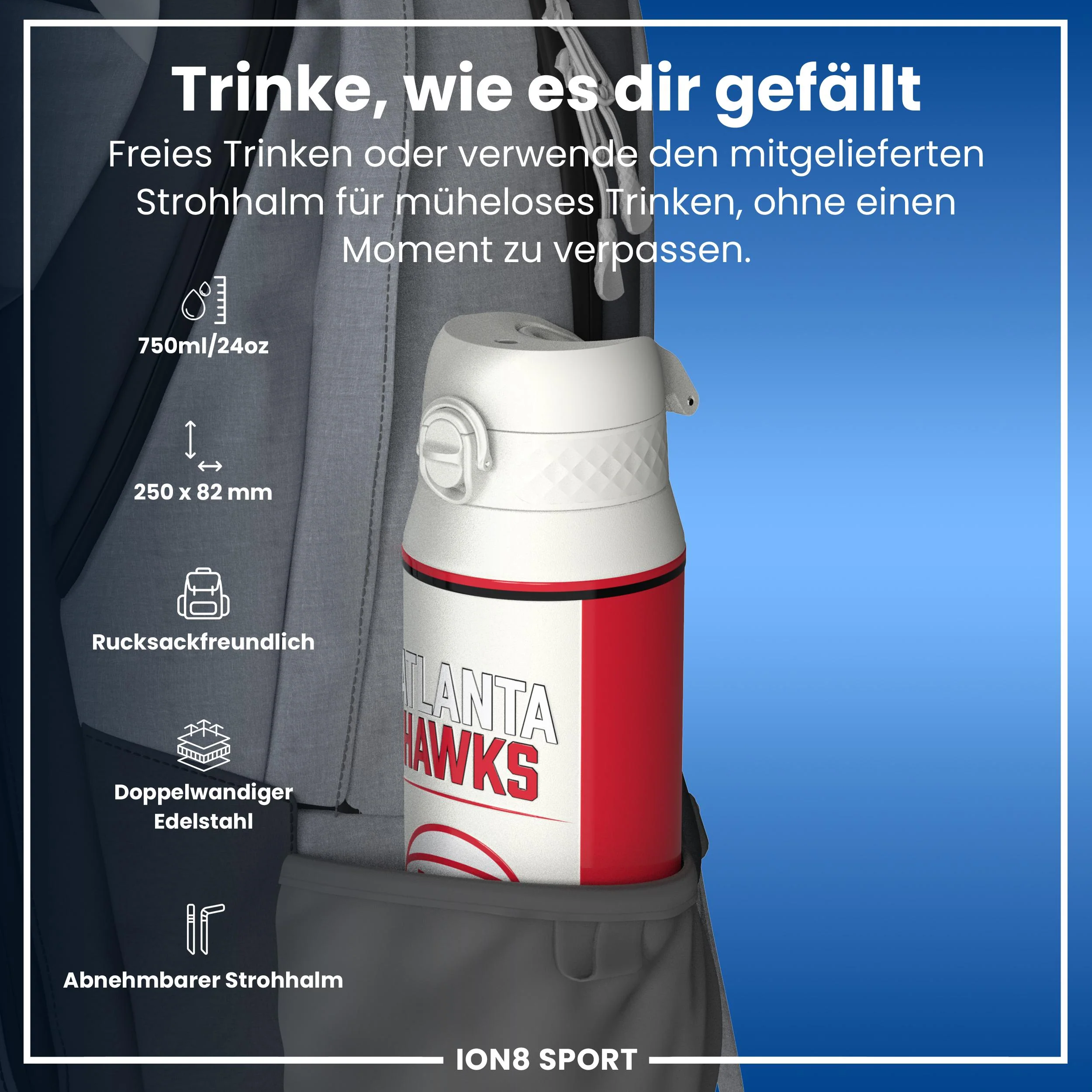 NBA x ION8, Isolierte Edelstahl, Atlanta Hawks, 750 ml - Image 2