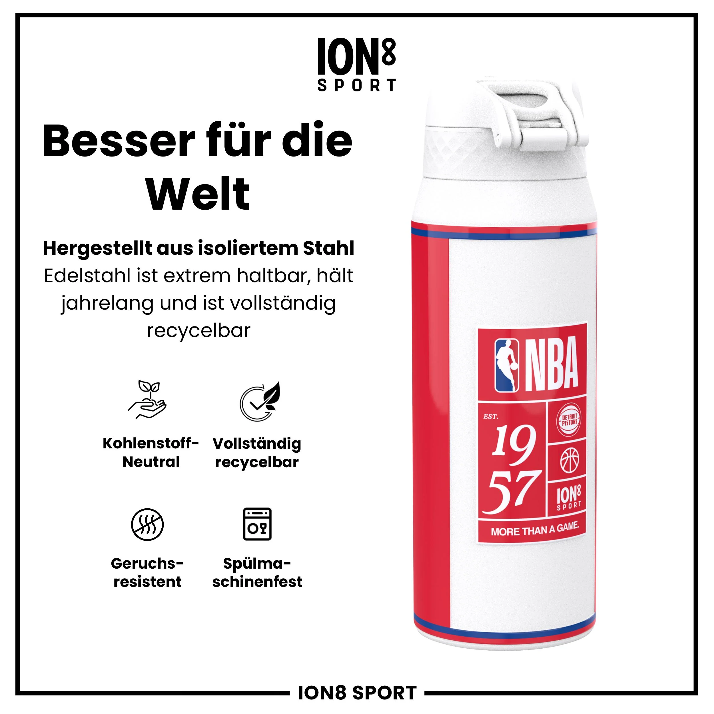 NBA x ION8, Isolierte Edelstahl, Detroit Pistons, 750 ml - Image 5