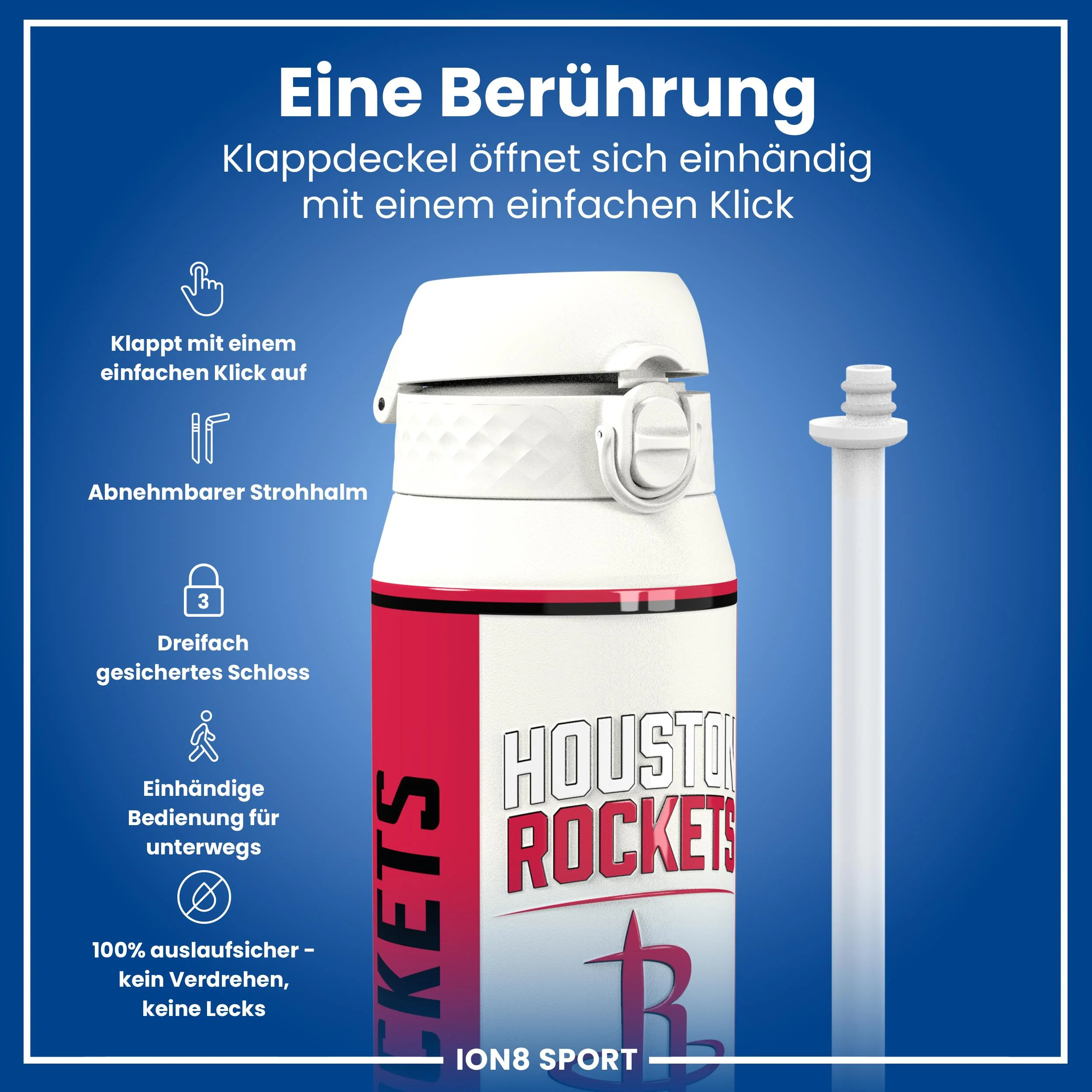 NBA x ION8, Isolierte Edelstahl, Houston Rockets, 750 ml - Image 3