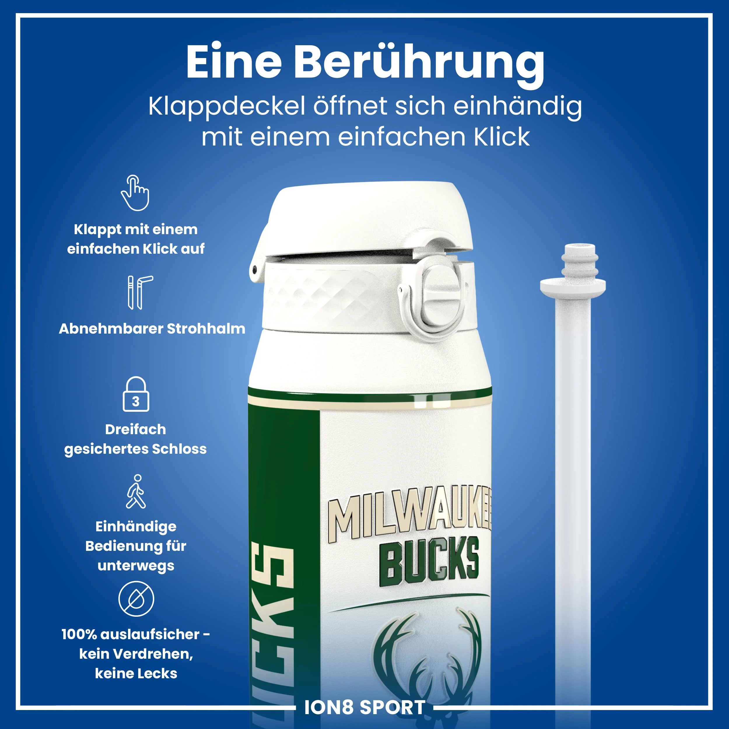 NBA x ION8, Isolierte Edelstahl, Milwaukee Bucks, 750 ml - Image 3