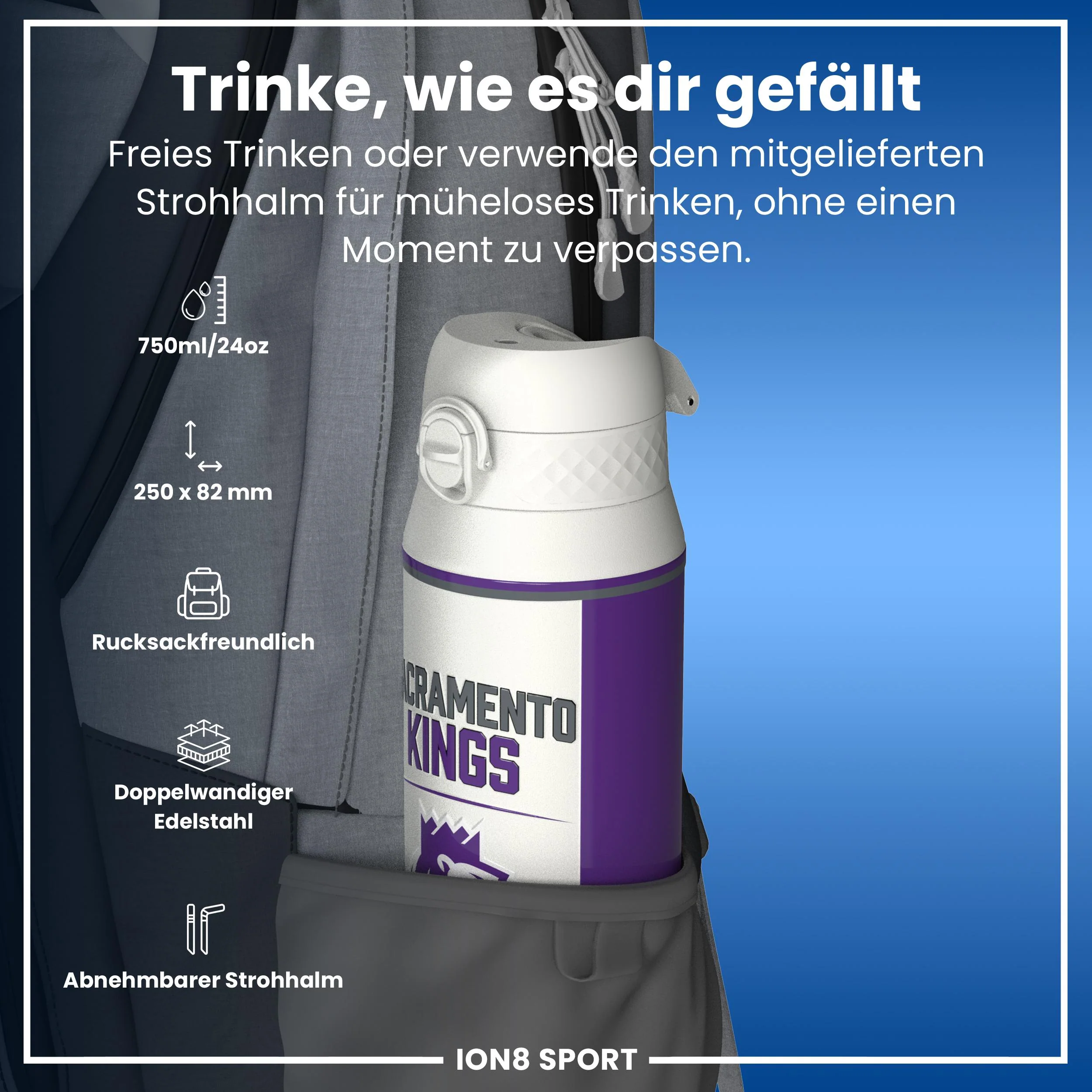 NBA x ION8, Isolierte Edelstahl, Sacramento Kings, 750 ml - Image 2