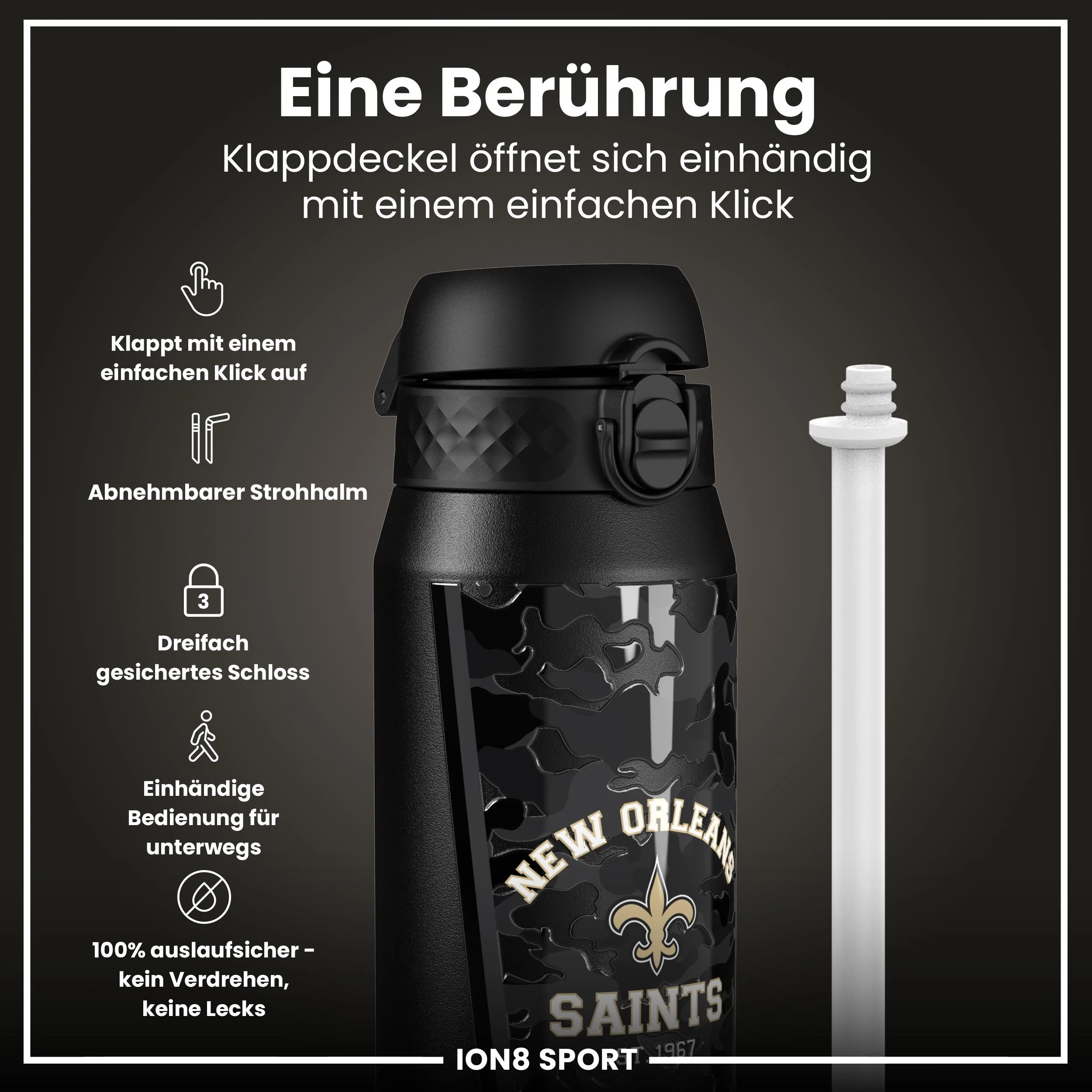 NFL x ION8, Isolierte Edelstahl, Saints, 750 ml - Image 3