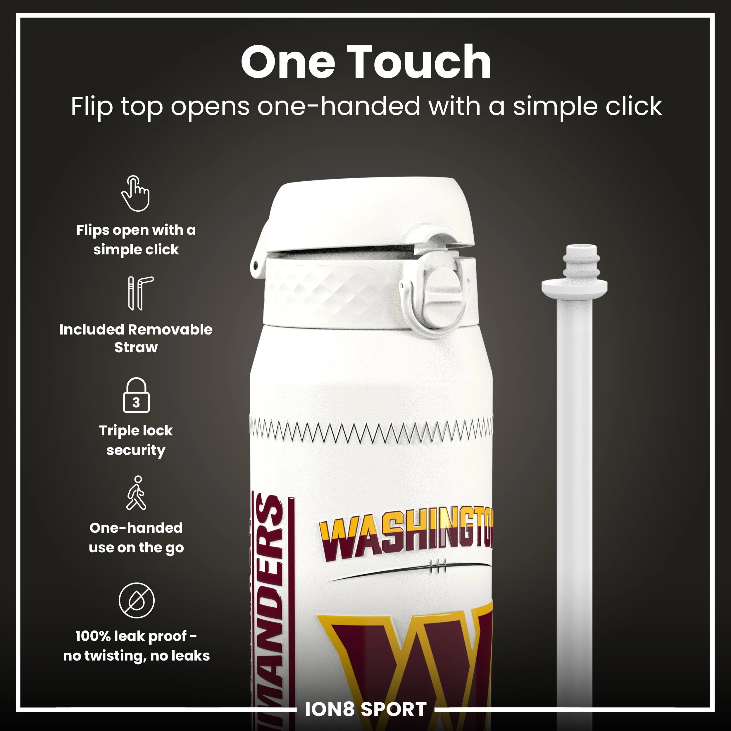 NFL x ION8, Isolierte Edelstahl, Daniels Commanders, 750 ml - Image 3