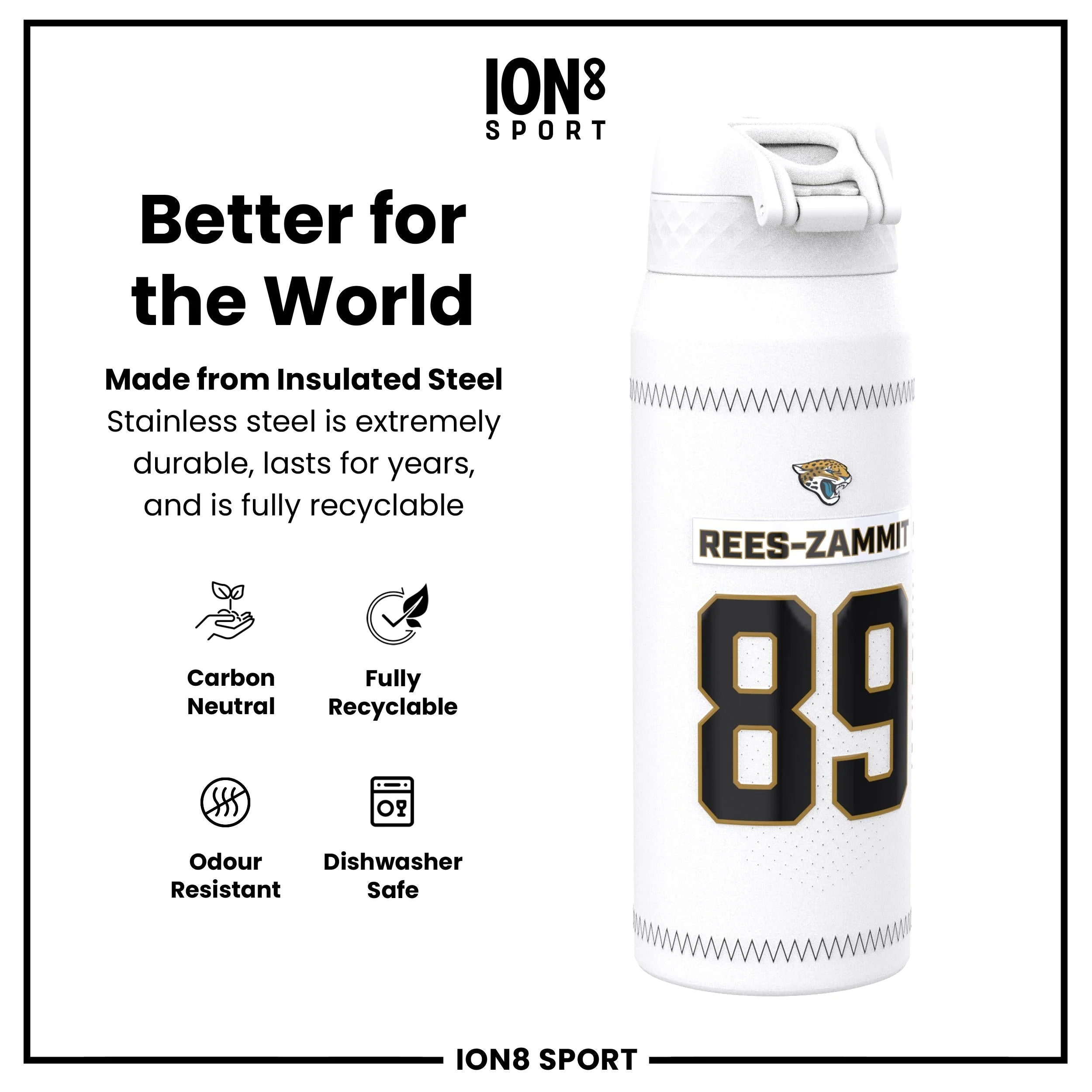 NFL x ION8, Isolierte Edelstahl, Zammit Jaguars, 750 ml - Image 5