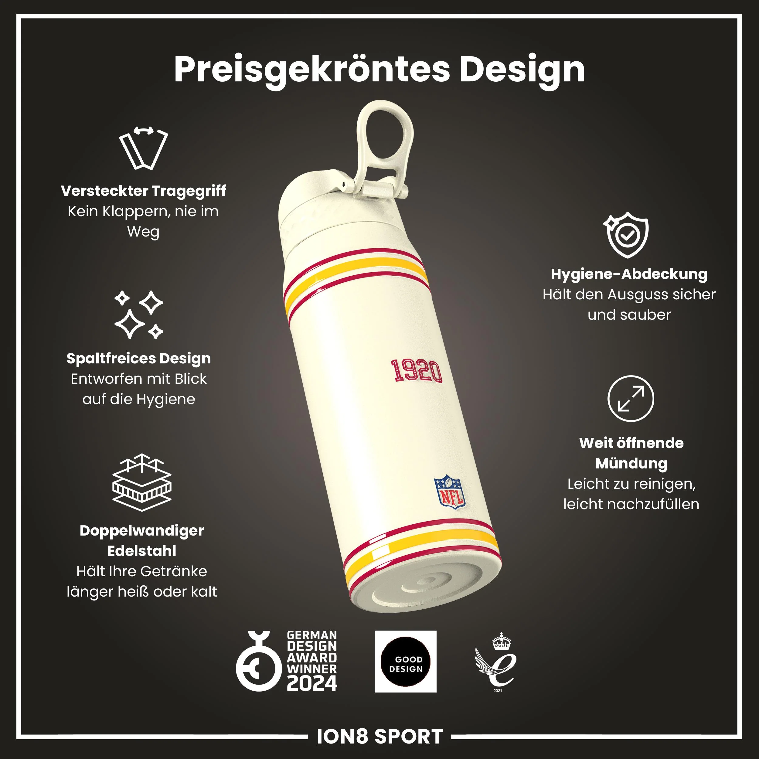 NFL x ION8, Isolierte Edelstahl, Cardinals, 750 ml - Image 6