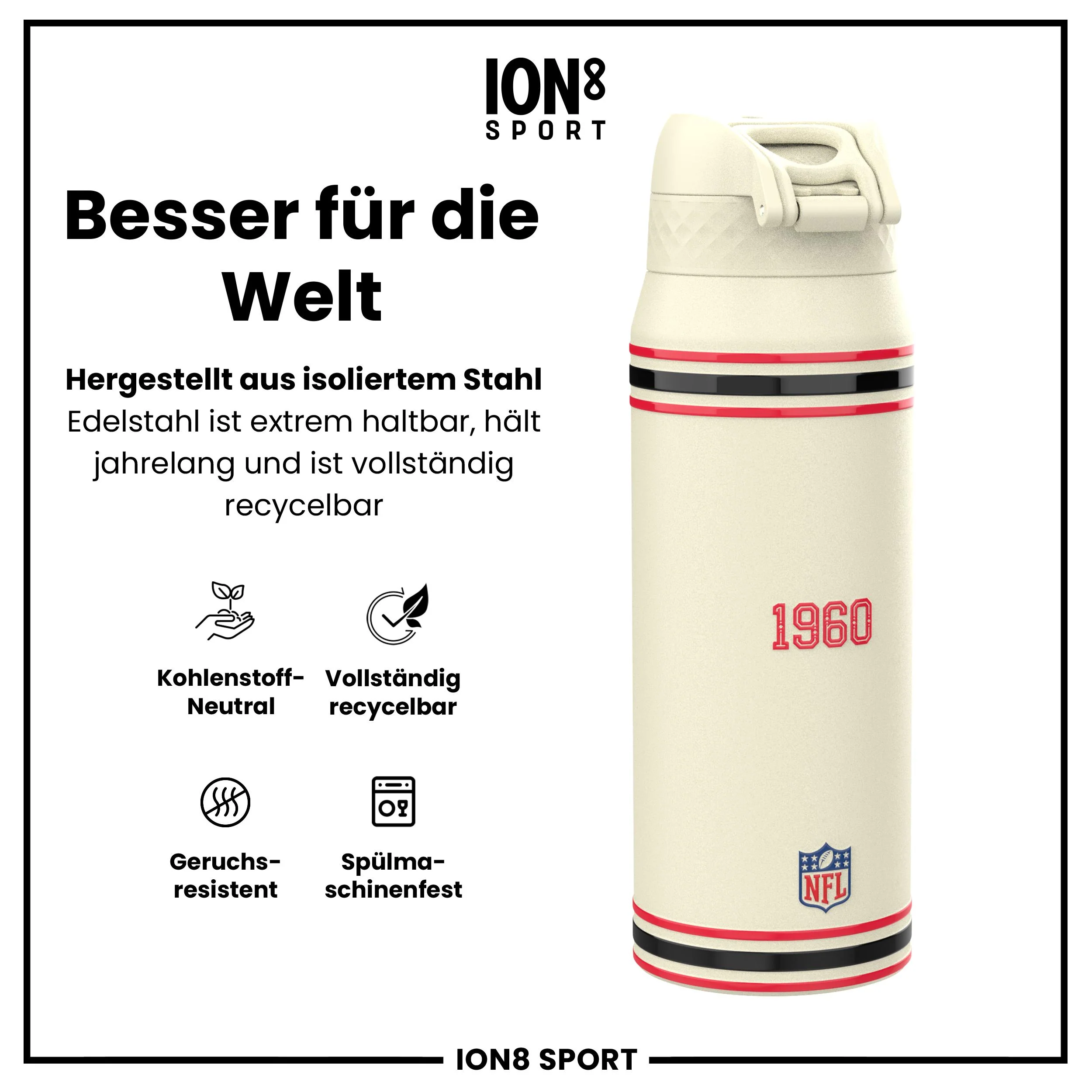 NFL x ION8, Isolierte Edelstahl, Chiefs, 750 ml - Image 5