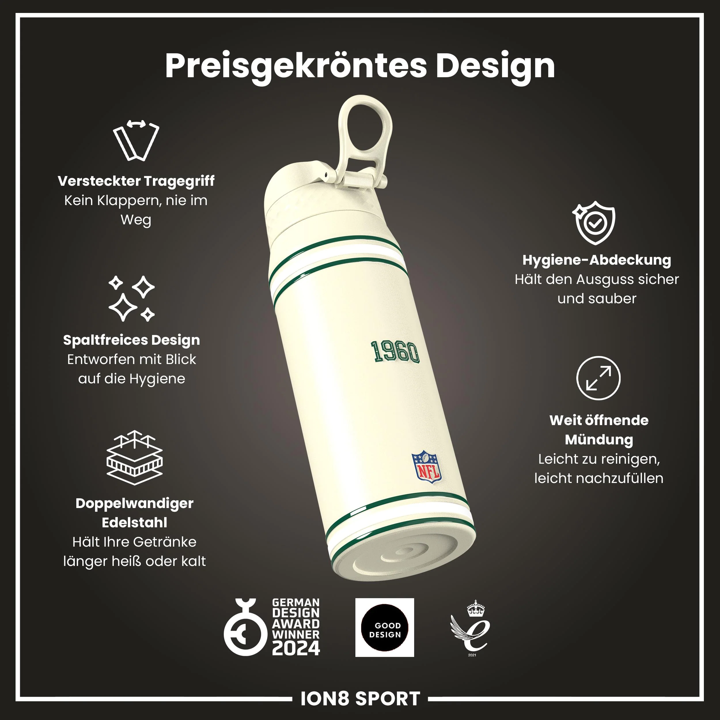 NFL x ION8, Isolierte Edelstahl, Jets, 750 ml - Image 6