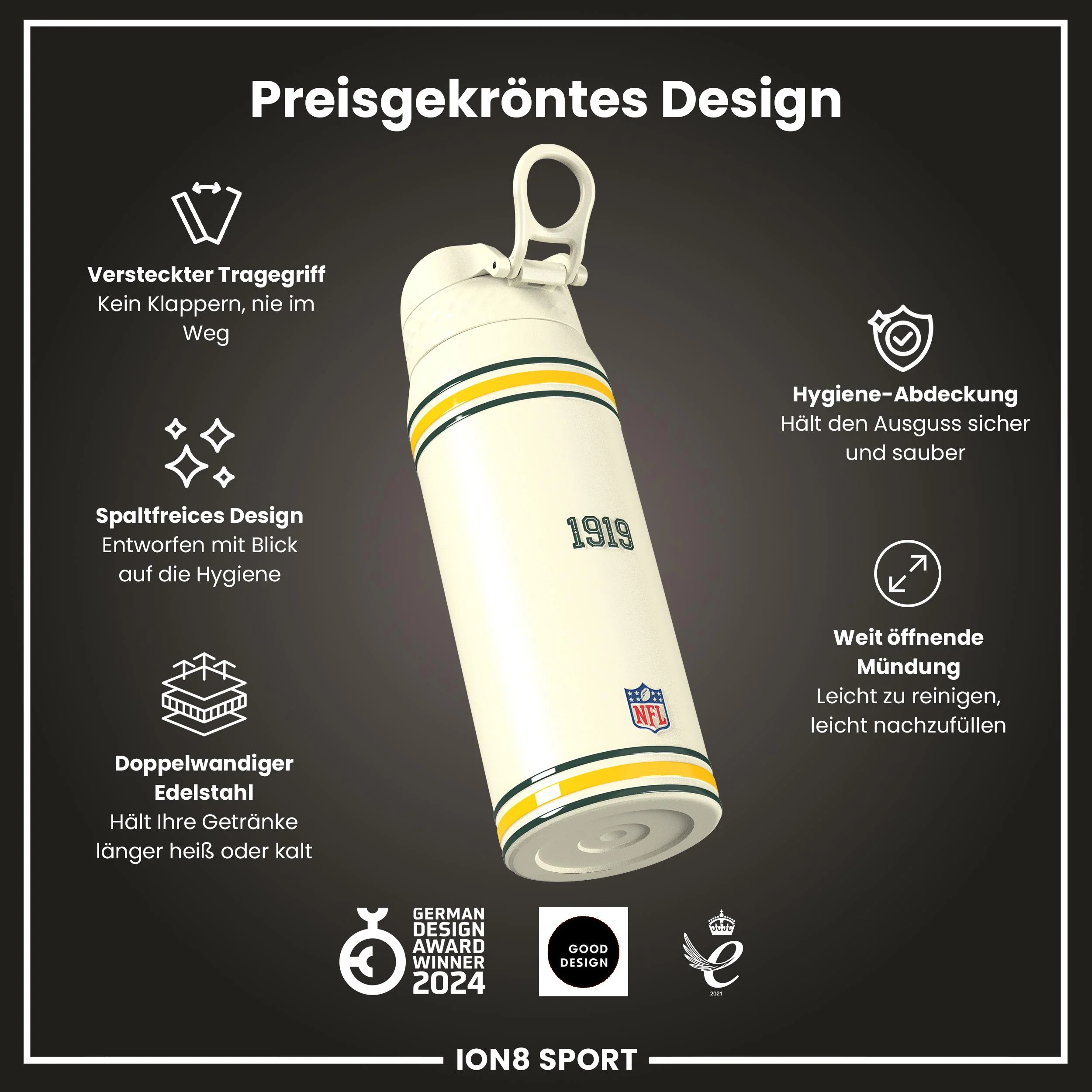 NFL x ION8, Isolierte Edelstahl, Packers, 750 ml - Image 6
