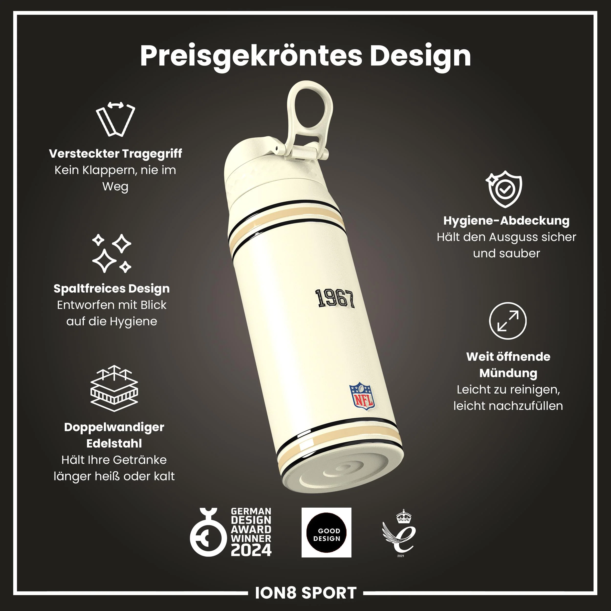 NFL x ION8, Isolierte Edelstahl, Saints, 750 ml - Image 5